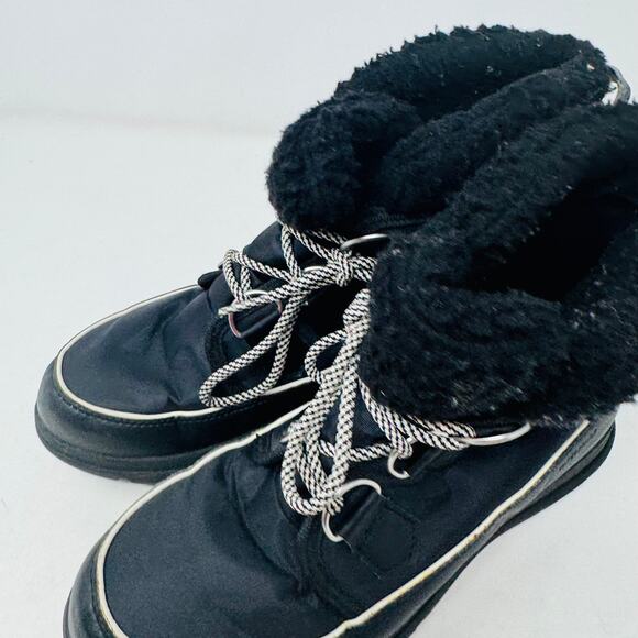 Sorel Black Winter Snow Boots Size 7.5 Lace Up Faux Fur Lined Waterproof - Picture 2 of 14